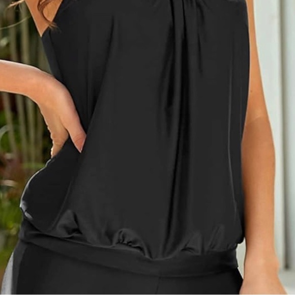 NWOT Med (8-10) Black Blouson Tankini Swimsuit top Adj straps bathing suit - Picture 3 of 8